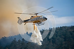 Publish Helicopter battles forest fire with dramatic water drop