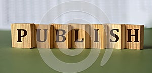 PUBLISH - word on wooden blocks on light background