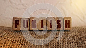 Publish word written on wooden blocks. Content publishing ad or education concept