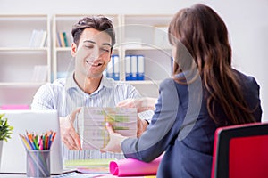 The publisher discussing book order with customer