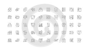 Publishing ideas, linear icons, line signs set, vector collection