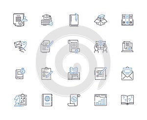 Publishing industry line icons collection. Manuscript, Editor, Printing, Proofreading, Distribution, Author, ISBN vector