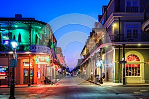 Pubs and bars with neon lights in the French Quarter, New Orlea