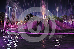 pucallpa peru, plaza de armas with illuminated water fountain