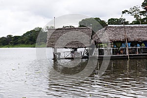 pucallpa peru, yarinococha lagoon tourist place with boats photo