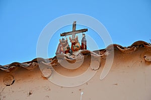 Pucara bulls at Maras Salt Mines, Peru. photo