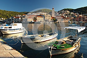 Moody sunset in Pucisca on Brac island, Croatia photo