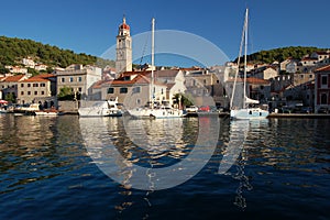 Moody sunset in Pucisca on Brac island, Croatia photo