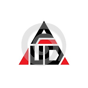 PUD triangle letter logo design with triangle shape. PUD triangle logo design monogram. PUD triangle vector logo template with red photo
