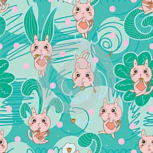 Pudding cat seamless pattern