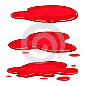 Set puddle blood liquid, pool plash vector, cartoon style, isolated, illustration, on a white background photo