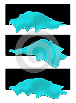 Puddle of water spill banner set. Blue stain, plash, drop. Vector illustration on the white background photo