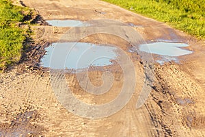 Puddles on dirt road