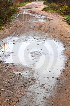 Puddles on a dirty country road