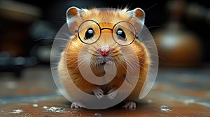 A pudgy cartoon hamster with round spectacles, looking utterly adorable and scholarly in its minia
