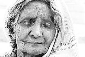 Portrait of old face indian woman