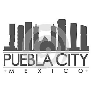 Puebla City Mexico America Skyline Silhouette Design City Vector Art Famous Buildings.
