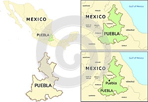 Puebla state location on map of Mexico photo