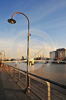 Puente de la Mujer (Womens Bridge), is a rotating footbridge for Dock 3 of the Puerto Madero district of Buenos Aires, photo