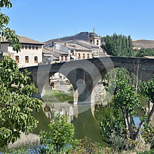 Puente la Reina, Spain - 31 Aug, 2022: Arches of the roman Puente la Reina foot bridge, Navarre, Spain