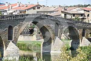 Puente la Reina, Spain - 31 Aug, 2022: Arches of the roman Puente la Reina foot bridge, Navarre, Spain