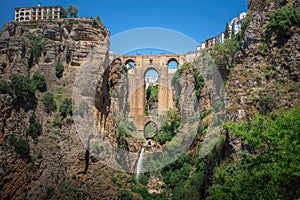 Puente Nuevo Bridge with El Tajo Gorge and Waterfall - Ronda, Andalusia, Spain photo
