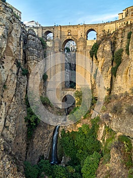 Puente Nuevo in Ronda, Spain spans the 120m deep chasm which divides the city photo