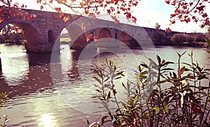 Puente Romano bridge in Merida, Spain, filtered