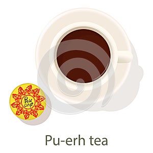 Puer tea icon, cartoon style