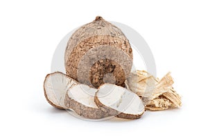 Pueraria mirifica or white kwao krua fruit and slices isolated on background