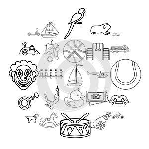 Puerility icons set, outline style