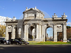 Puerta de Alcala, the first modern post-Roman triumphal arch built in Europe, located on Plaza de la Independencia in Madrid photo