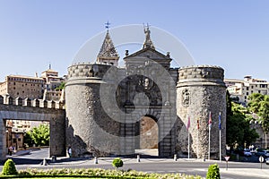 Puerta de Bisagra Nueva historic building in Toledo, Spain