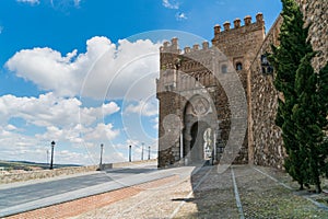 Puerta de ValmardÃ³n in the historic city of Toledo with nice sk