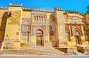 The Puerta del Espiritu Santo gate and Postigo del Palacio door of Mezquita, Torrijos street, Cordoba, Spain