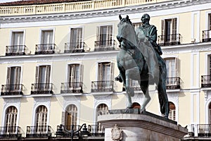 Puerta del Sol. Carlos III monument in Madrid