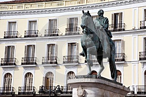 Puerta del Sol. Carlos III monument in Madrid photo