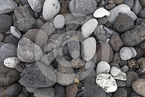 Puerto de la Cruz. Stone piles Cairns on Playa Jardin, Peurto de la Cruz, Tenerife, Canary Islands, Spain. Texture of stones on