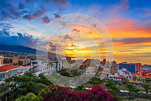 Puerto de la Cruz, Tenerife, Canary islands, Spain: View over the city at the sunset time photo