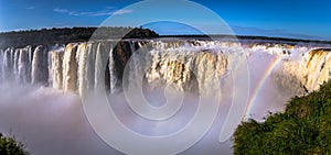 Puerto Iguazu - June 24, 2017: The Devil`s Throat site at the Iguazu Waterfalls, Wonder of the world, at Puerto Iguazu, Argentina