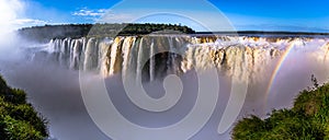 Puerto Iguazu - June 24, 2017: The Devil`s Throat site at the Iguazu Waterfalls, Wonder of the world, at Puerto Iguazu, Argentina