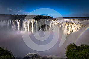 Puerto Iguazu - June 24, 2017: The Devil`s Throat site at the Iguazu Waterfalls, Wonder of the world, at Puerto Iguazu, Argentina