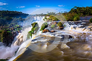 Puerto Iguazu - June 24, 2017: Landscape of the Iguazu Waterfalls, Wonder of the world, at Puerto Iguazu, Argentina