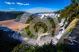 Puerto Iguazu - June 24, 2017: Landscape of the Iguazu Waterfalls, Wonder of the world, at Puerto Iguazu, Argentina