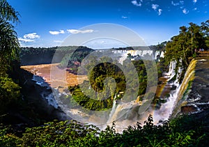 Puerto Iguazu - June 24, 2017: Landscape of the Iguazu Waterfalls, Wonder of the world, at Puerto Iguazu, Argentina