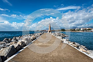 Puerto Jose Banus lighthouse in Marbella, Spain