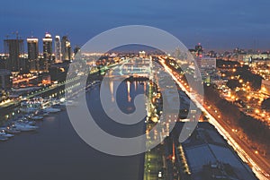 Puerto Madero city at night with skyscrapers offices in the city of Buenos Aires