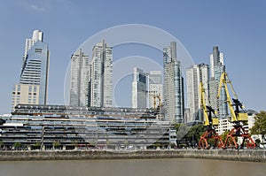 Puerto Madero, Buenos Aires, Argentina; modern buildings and cranes