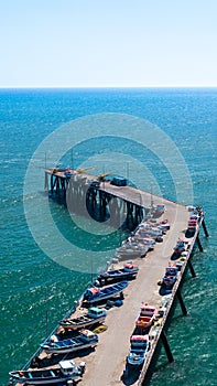 Puerto Maguillines, maule, constitucion chile. Aerial view with drone vertical photo of the port