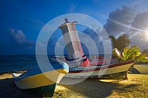 Puerto Morelos sunset bent lighthouse